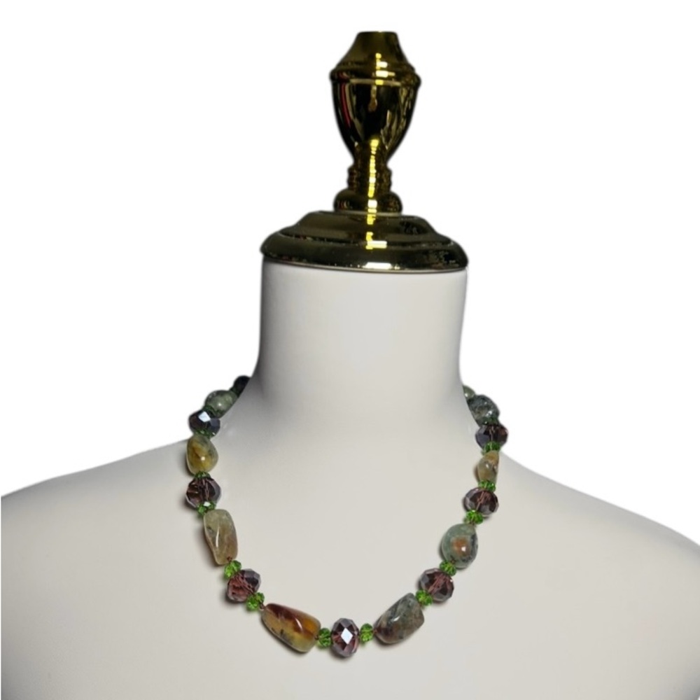 Vintage Thrift Store Hand Beaded Tourmaline Necklace with Gorgeous Sage Earth To - Picture 3 of 6